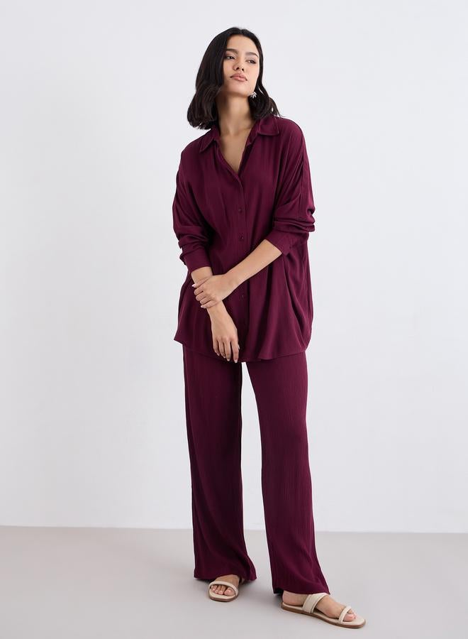 Styli Crinkled Oversized Shirt and Wide Leg Pants Co-Ords - Image 2