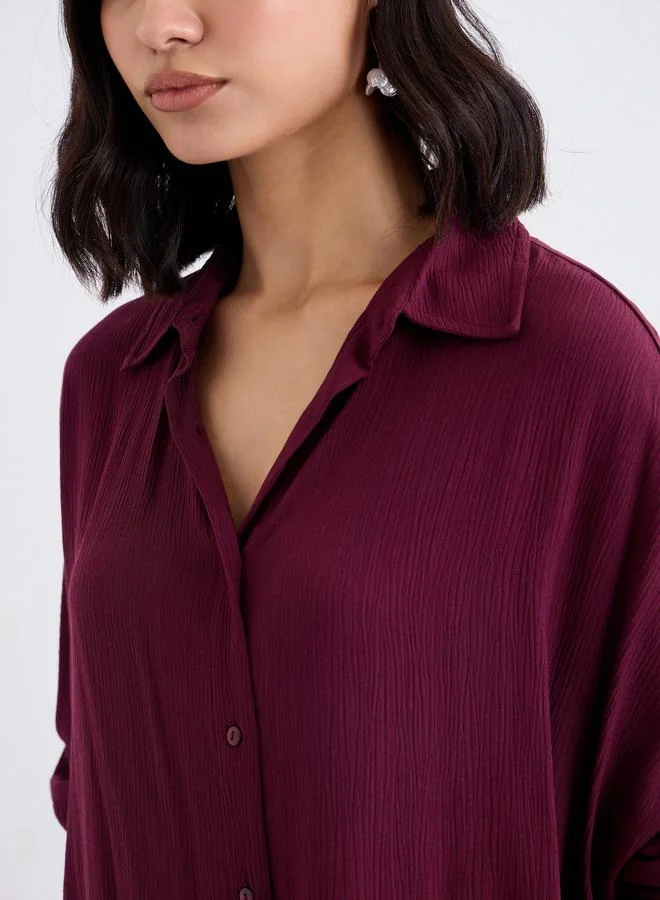 Styli  Styli Crinkled Oversized Shirt and Wide Leg Pants Co-Ords for Women | Best Price UAE