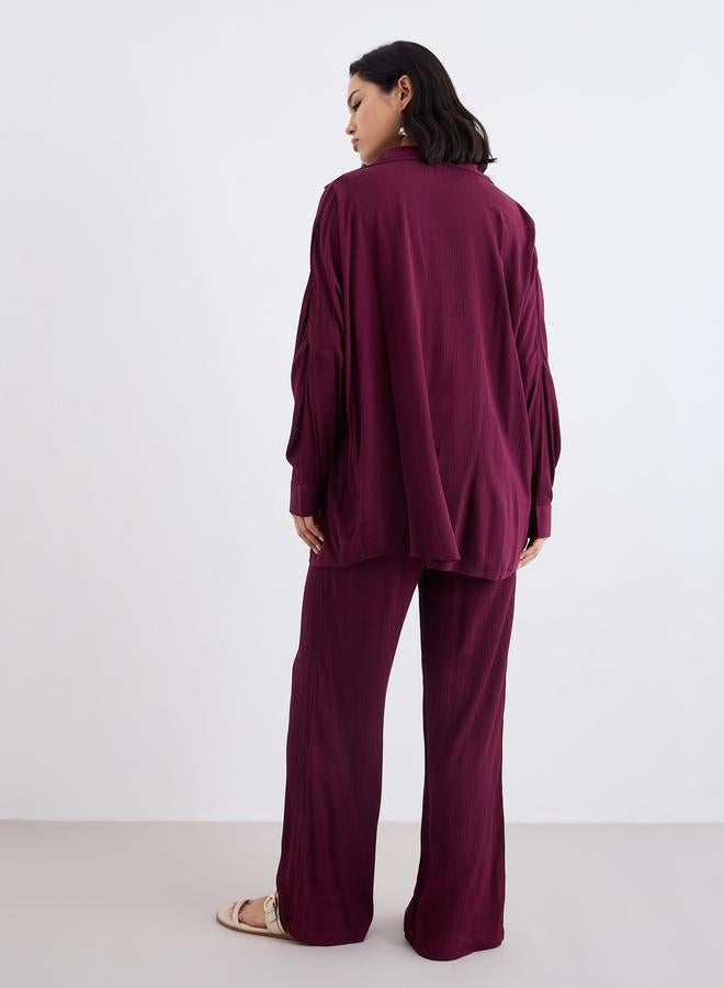 Styli Crinkled Oversized Shirt and Wide Leg Pants Co-Ords - Image 4