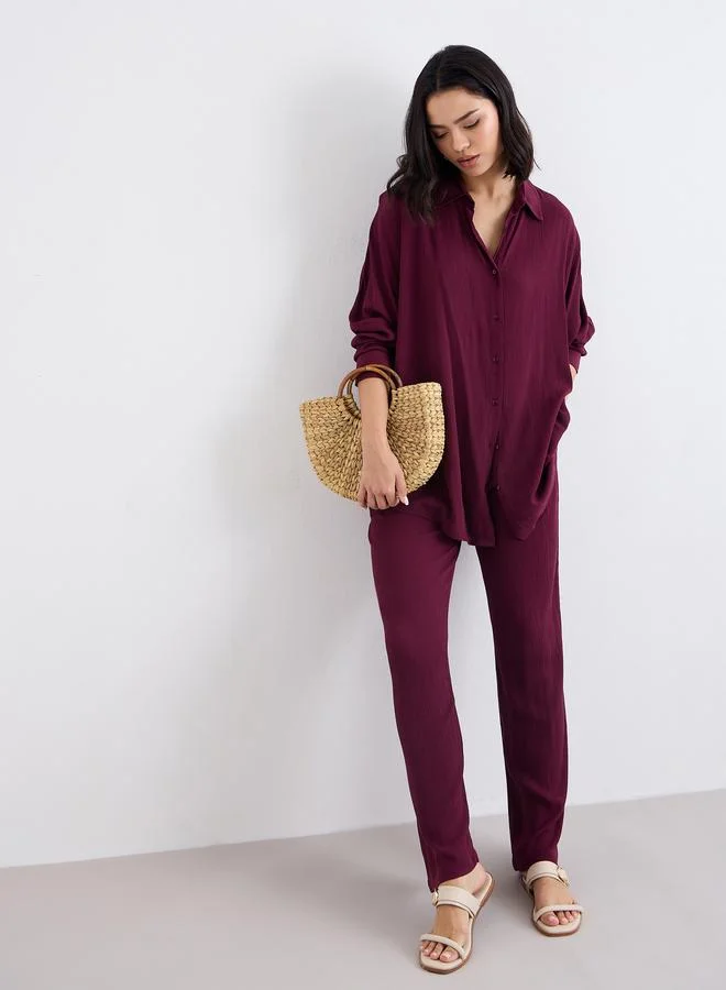 ستايلي Styli Crinkled Oversized Shirt and Wide Leg Pants Co-Ords