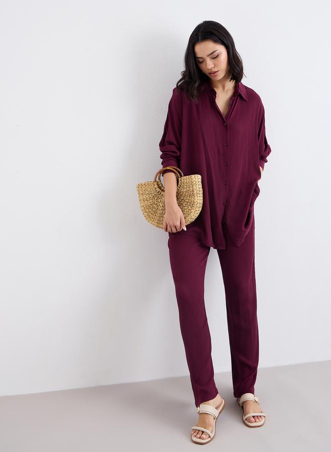 Styli Crinkled Oversized Shirt and Wide Leg Pants Co-Ords - Image 1