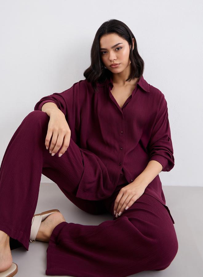 Styli Crinkled Oversized Shirt and Wide Leg Pants Co-Ords - Image 5