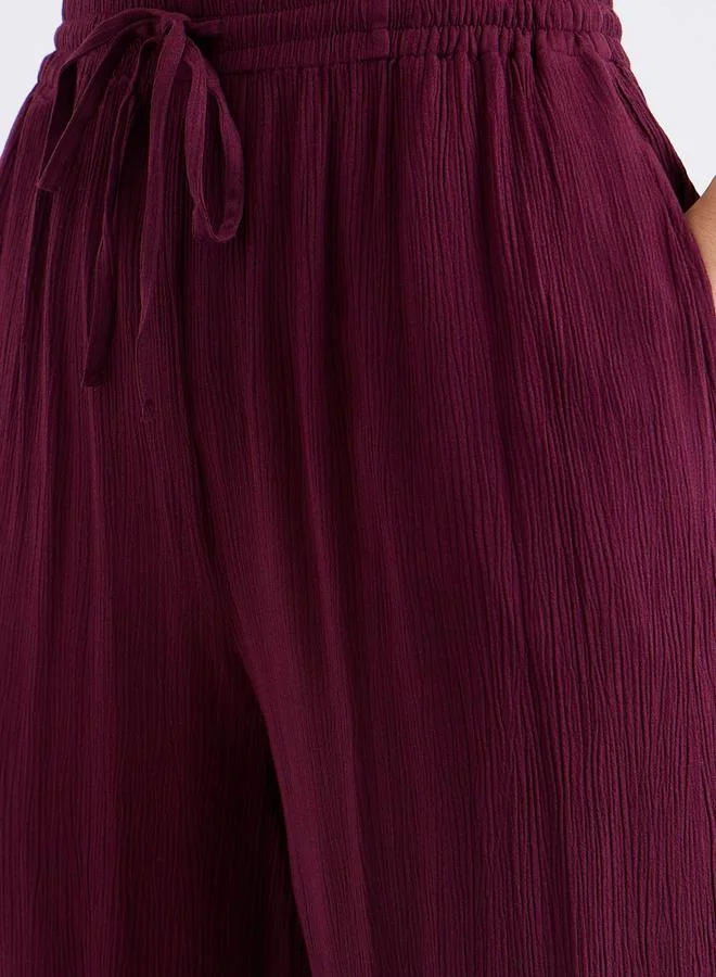 Styli  Styli Crinkled Oversized Shirt and Wide Leg Pants Co-Ords for Women | Best Price UAE