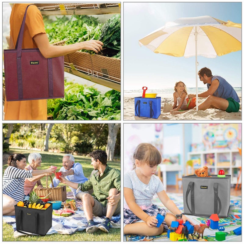 BALEINE 3Pk Reusable Grocery Bags, Foldable Shopping Bags for Groceries with Reinforced Bottom & Handles (Gray) - Image 3