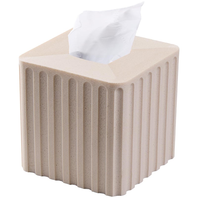 Polytree Striped White Sandstone Tissue Box Cover Square for Home Decor,Resin Heavy Tissue Box Holder for Bathroom Countertop,Tabletop,Bedside Table,Office (Handmade of Resin) - Image 1