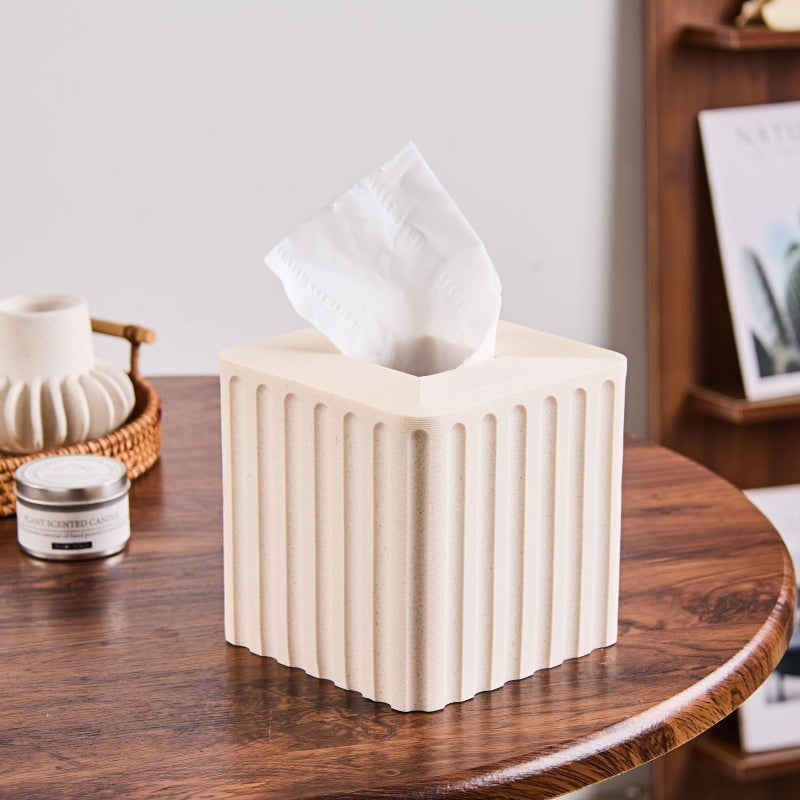 Polytree Striped White Sandstone Tissue Box Cover Square for Home Decor,Resin Heavy Tissue Box Holder for Bathroom Countertop,Tabletop,Bedside Table,Office (Handmade of Resin) - Image 3