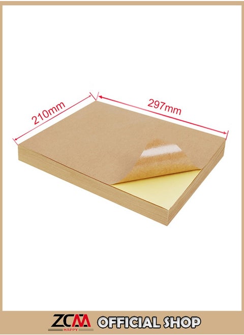 100 Sheets A4 Non-Removable Label Sticker Paper Matte Brown A4 Label Sticker Paper Non-Removable Labels Sticker Paper for Printing Shipping Labels Office Label Sheets