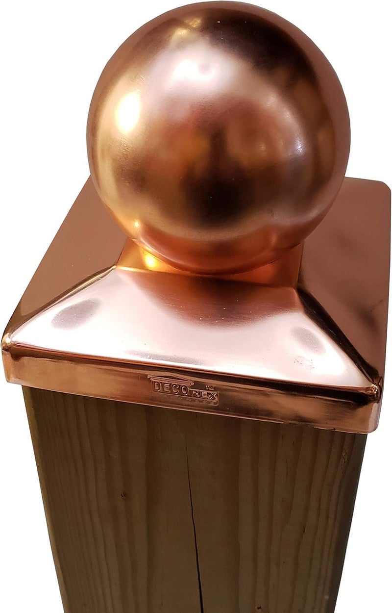 Decorex Hardware Solid Copper Ball Post Cap for 6x6 Wood Posts (5.5" x 5.5") – Heavy 20-Gauge Real Copper Outdoor Fence & Deck Post Cap – Rust-Free Decorative Ball Top – - Image 4