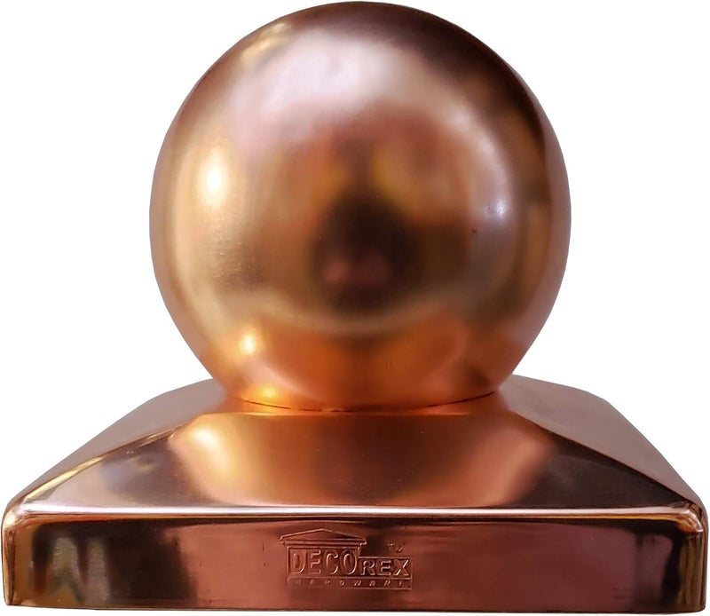 Decorex Hardware Solid Copper Ball Post Cap for 6x6 Wood Posts (5.5" x 5.5") – Heavy 20-Gauge Real Copper Outdoor Fence & Deck Post Cap – Rust-Free Decorative Ball Top – - Image 1