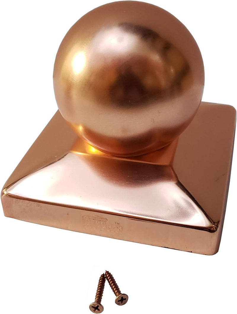 Decorex Hardware Solid Copper Ball Post Cap for 6x6 Wood Posts (5.5" x 5.5") – Heavy 20-Gauge Real Copper Outdoor Fence & Deck Post Cap – Rust-Free Decorative Ball Top – - Image 3