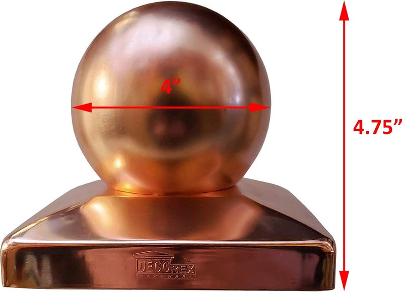 Decorex Hardware Solid Copper Ball Post Cap for 6x6 Wood Posts (5.5" x 5.5") – Heavy 20-Gauge Real Copper Outdoor Fence & Deck Post Cap – Rust-Free Decorative Ball Top – - Image 5