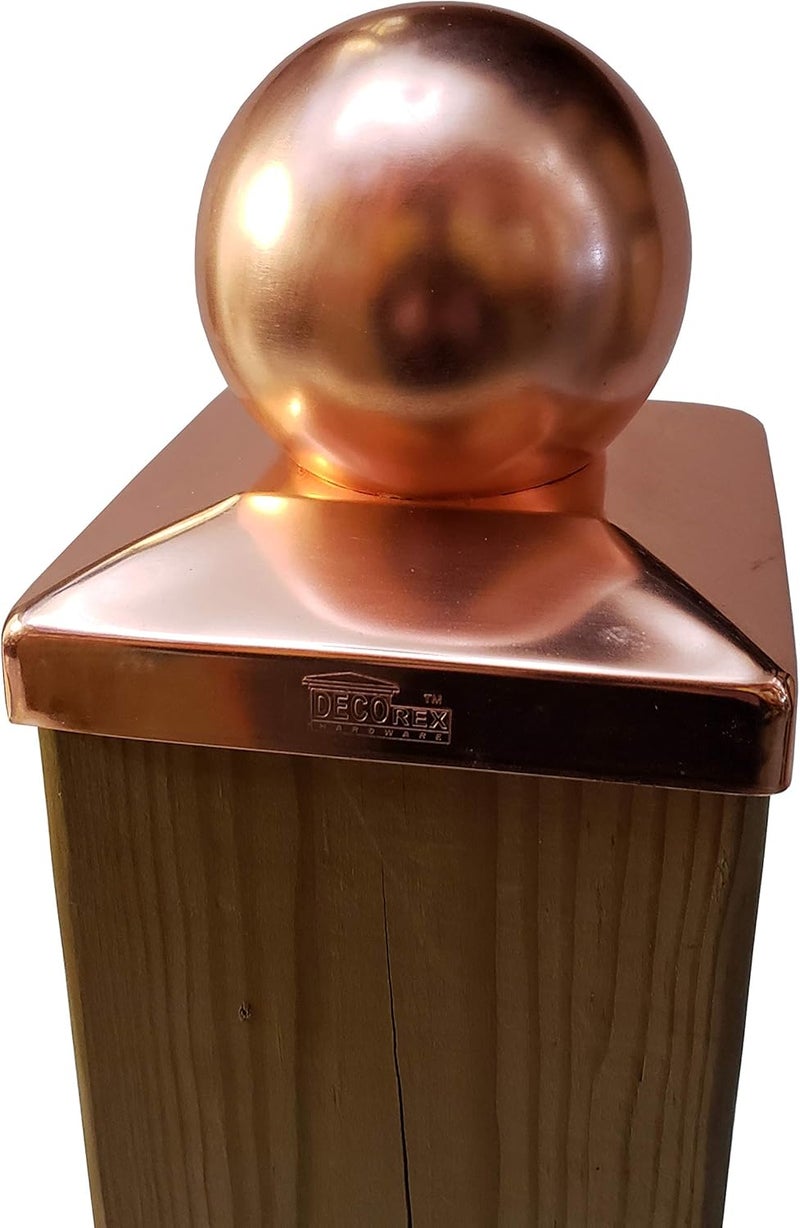 Decorex Hardware Solid Copper Ball Post Cap for 6x6 Wood Posts (5.5" x 5.5") – Heavy 20-Gauge Real Copper Outdoor Fence & Deck Post Cap – Rust-Free Decorative Ball Top – - Image 2