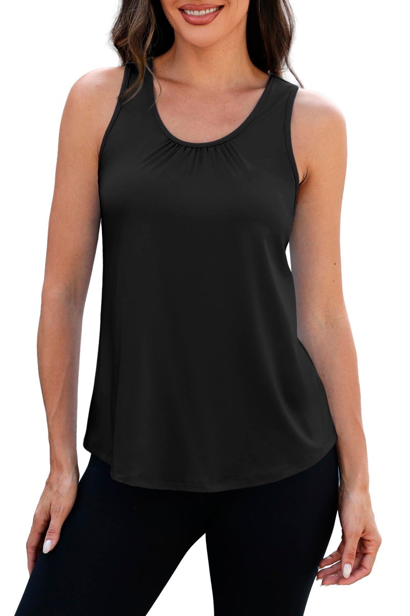 NIASHOT Racerback Tank Tops for Women Lightweight Yoga Shirt Workout Tanks Loose Fitting Casual Gym Shirts Athletic Essentials Black S - Image 2