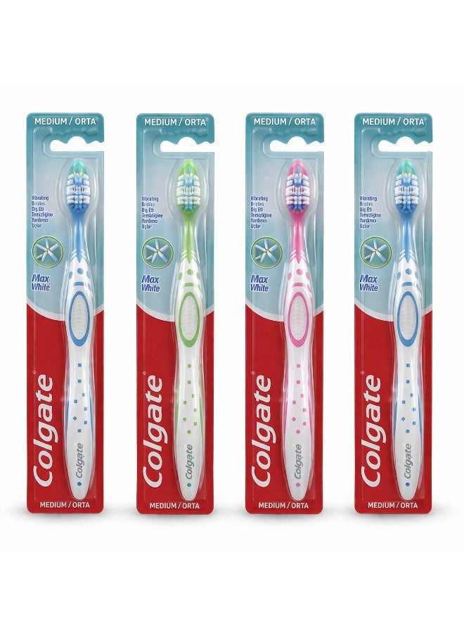 Max White Medium Toothbrush Multicolor (PACK OF 4)
