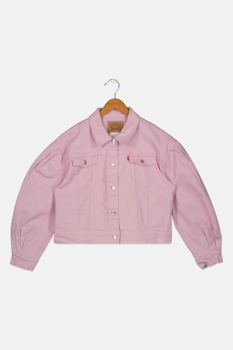 Levi's Kids Girl Spread Collar Solid Denim Jacket, Pink - Image 1