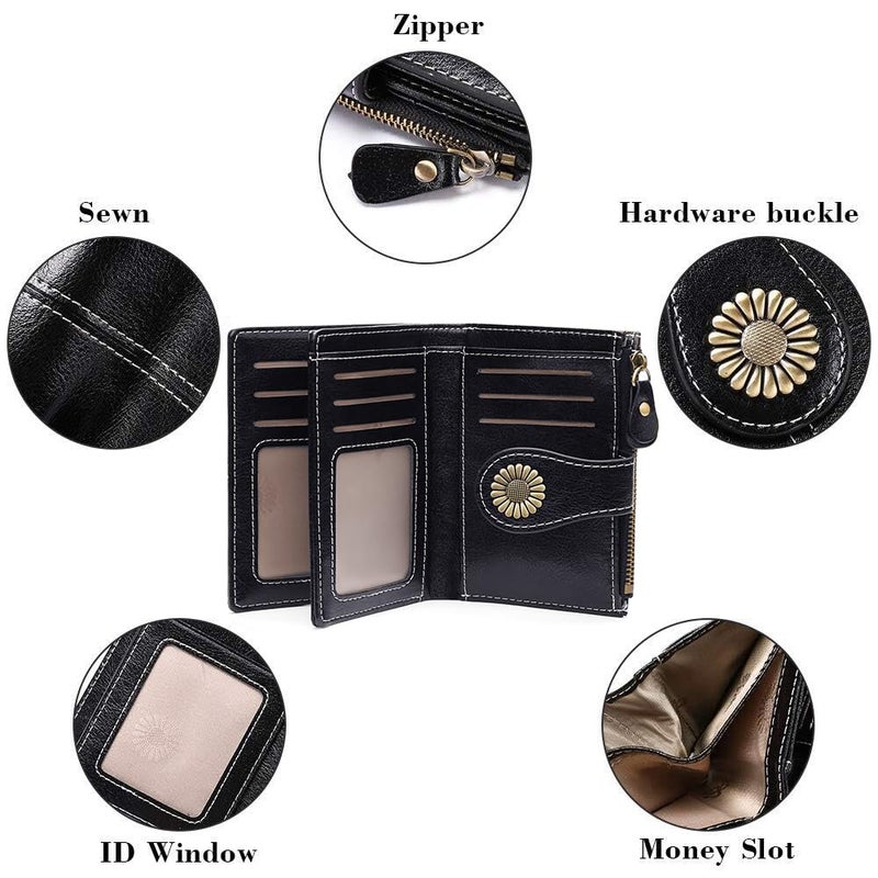 SENDEFN Small Womens Wallet Leather Bifold Card Holder RFID Blocking with Zipper Coin Pocket - Image 4