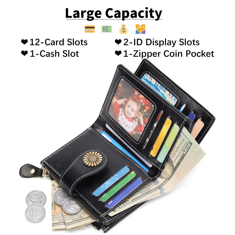 SENDEFN Small Womens Wallet Leather Bifold Card Holder RFID Blocking with Zipper Coin Pocket - Image 2