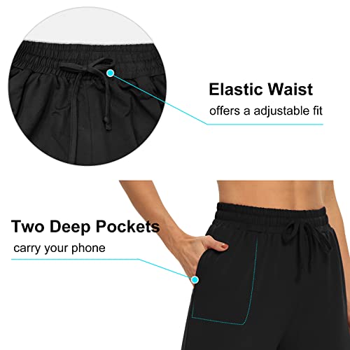 DIBAOLONG Womens Capri Pants Loose Yoga Pants Wide Leg Drawstring Comfy Lounge Pajama Capris Sweatpants with Pockets Black XL - Image 3
