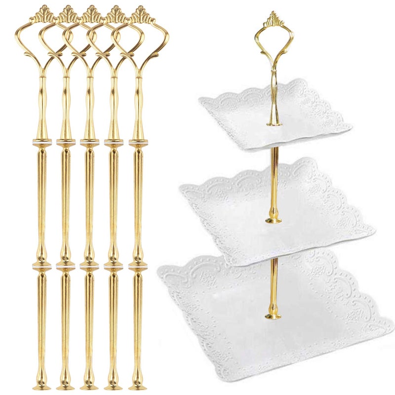 Happy Will 3 Tier Tiered Tray Hardware Kits Fruit Cake Plate Handle Fitting Hardware Rod Dessert Stand Holder Golden Crown 5 SetPlate not Included