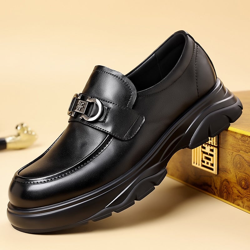 Men'S Shoes 2025 Spring Round Toe Horsebit Casual Loafers Slip-On Trendy Versatile Soft Leather Business Shoes - Image 3