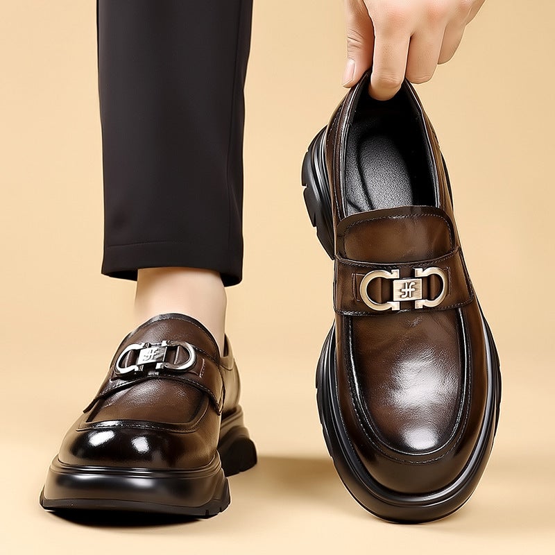 Men'S Shoes 2025 Spring Round Toe Horsebit Casual Loafers Slip-On Trendy Versatile Soft Leather Business Shoes - Image 2