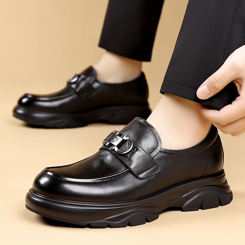 Men'S Shoes 2025 Spring Round Toe Horsebit Casual Loafers Slip-On Trendy Versatile Soft Leather Business Shoes - Image 4