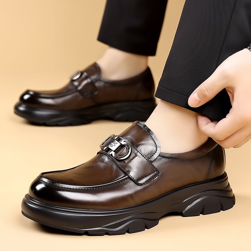 Men'S Shoes 2025 Spring Round Toe Horsebit Casual Loafers Slip-On Trendy Versatile Soft Leather Business Shoes - Image 5