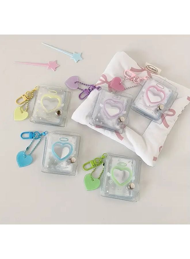 Pink PVC Keychain Photo Album Holder With Heart Shaped Clear Window Durable ID Card Organizer - Image 2