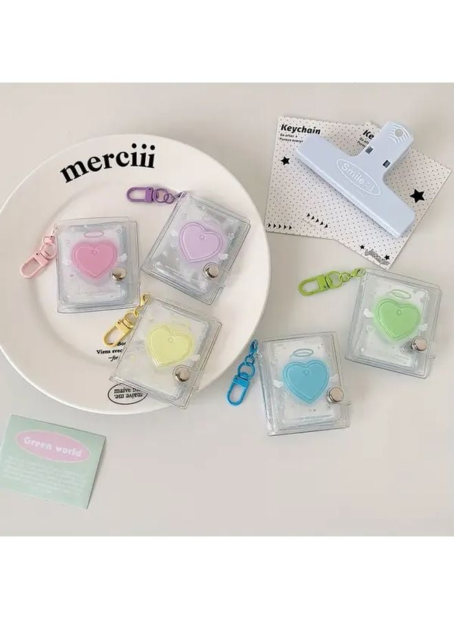 Pink PVC Keychain Photo Album Holder With Heart Shaped Clear Window Durable ID Card Organizer - Image 5