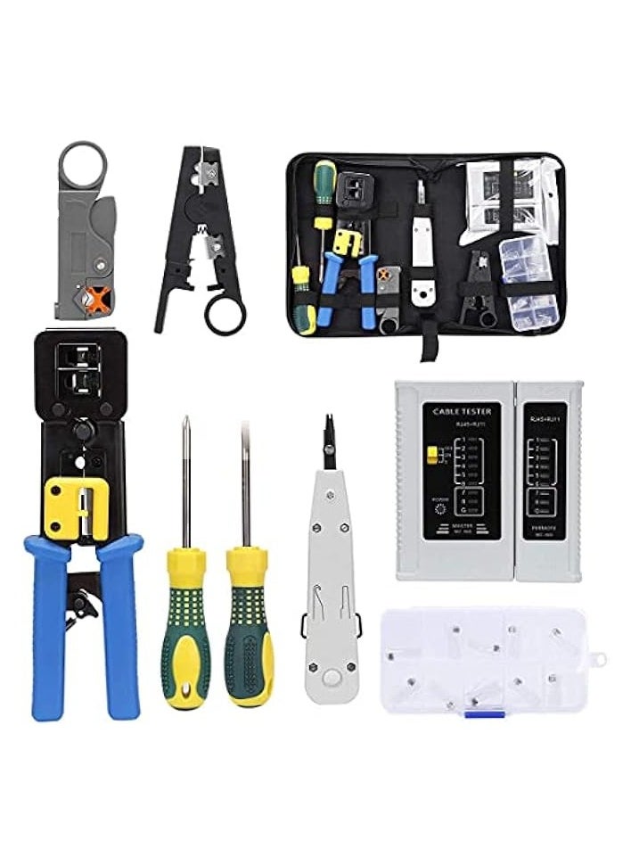 PROMASS Rj45 Crimping Tool Kit for CAT5/CAT6, Professional Computer Maintenacnce LAN Cable Tester Network Repair Tool Set - Pack of 8  - Image 1