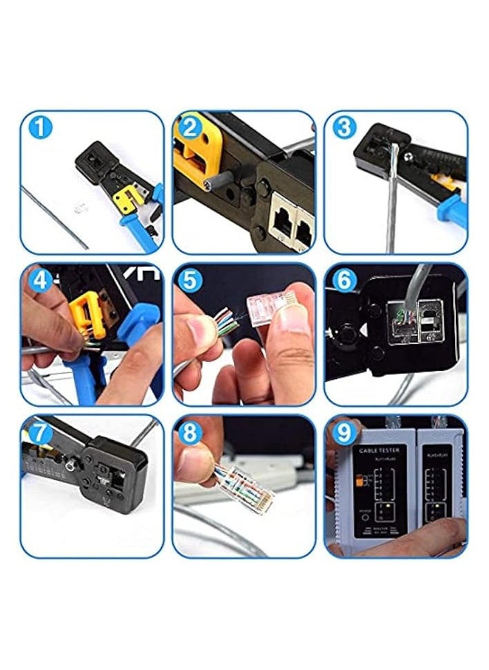 PROMASS Rj45 Crimping Tool Kit for CAT5/CAT6, Professional Computer Maintenacnce LAN Cable Tester Network Repair Tool Set - Pack of 8  - Image 3