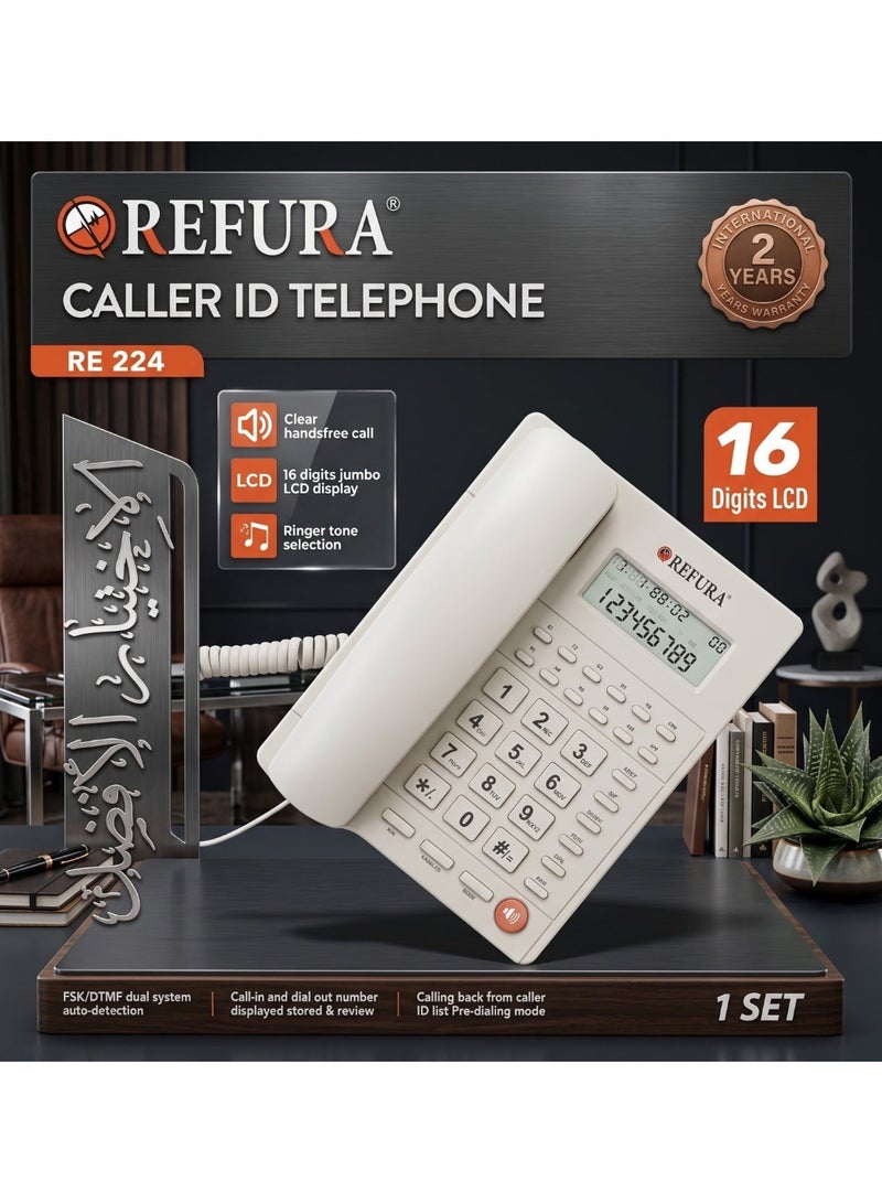 REFURA Large Button Corded Telephone, Wired Home Desktop Landline Phone with Caller ID, Handsfree Speakerphone, LCD Screen,Fast Dial White RE-224 - Image 1