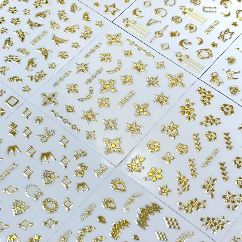 SPLOCUDU 30 Sheets Gold Nail Art Stickers Gold Flower Butterfly Nail Stickers Star Line Self-Adhesive Nail Decals Acrylic Nails DIY Design Nail Supplies for Women and Girls - Image 4