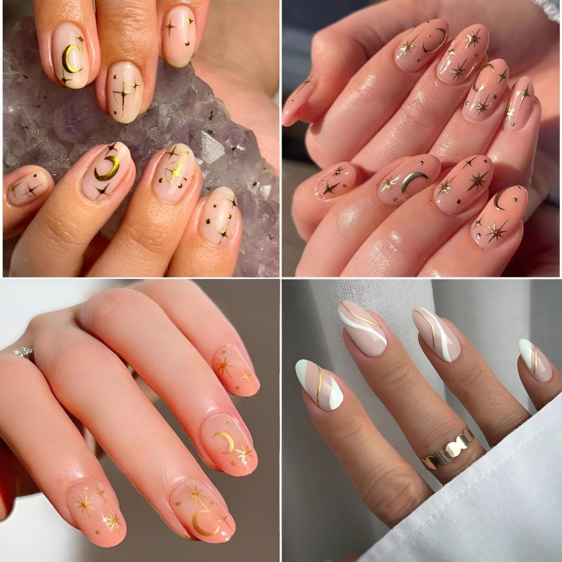 SPLOCUDU 30 Sheets Gold Nail Art Stickers Gold Flower Butterfly Nail Stickers Star Line Self-Adhesive Nail Decals Acrylic Nails DIY Design Nail Supplies for Women and Girls - Image 2