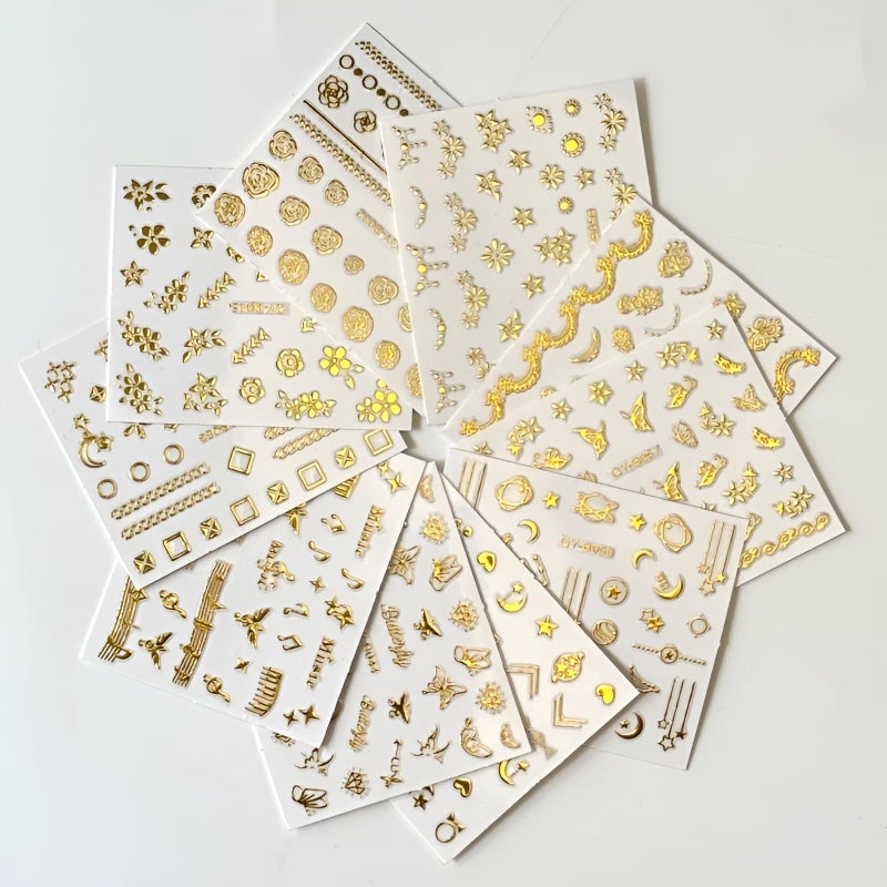 SPLOCUDU 30 Sheets Gold Nail Art Stickers Gold Flower Butterfly Nail Stickers Star Line Self-Adhesive Nail Decals Acrylic Nails DIY Design Nail Supplies for Women and Girls - Image 5