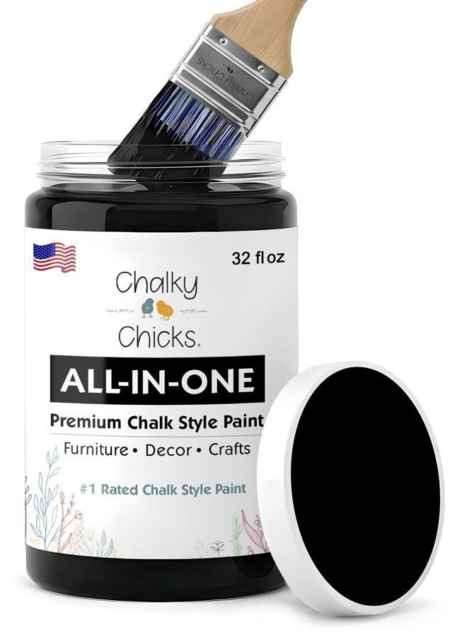 Chalky Chicks Finish Paint - Furniture & Cabinet Paint 32 oz Black 32 OZ - Image 1