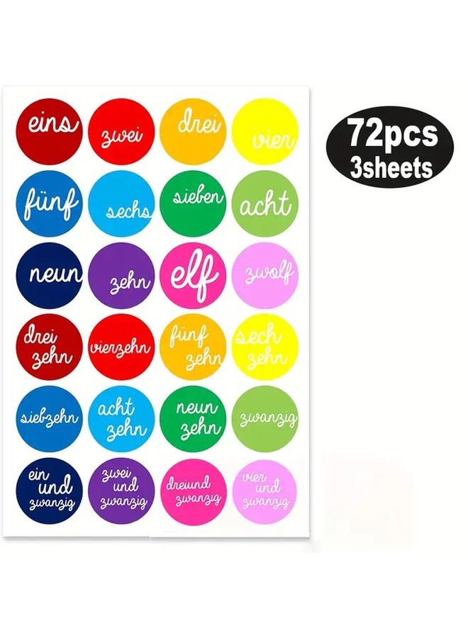72 Stickers 3 Sheets Advent Calendar Number Decals for Crafts Decorations - Image 1