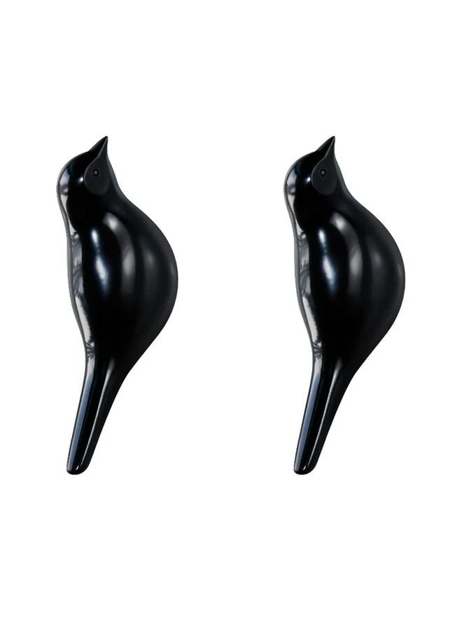 2Pcs Black Bird Shaped Wall Hooks Decorative Mounted Hanger For Bedroom Living Room - Image 1