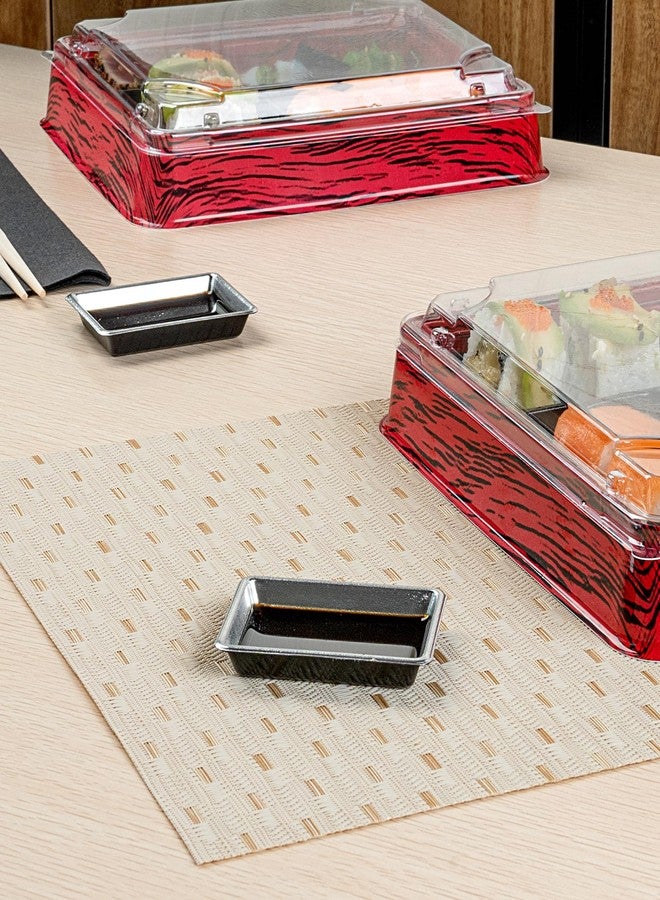 Restaurantware-Bento Tek 1 Ounce Sauce Dipping Dishes, 1000 Disposable Soy Sauce Plates - Rectangle, Stylish, Silver Plastic Condiment Serving Trays, For Serving Dips, Vinegar, Wasabi, And More - Image 3