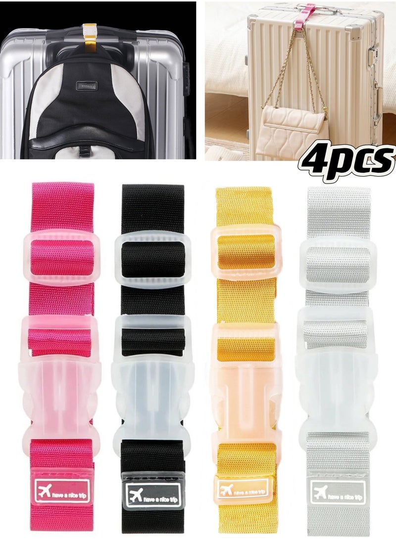 Generic 4pcs Luggage Carrying Clip Buckle, Add a Bag Luggage Straps Jacket Gripper Heavy Duty Luggage Straps for Suitcases, Travel Belt, Suitcase Strap (black，pink，yellow，grey)  - Image 1