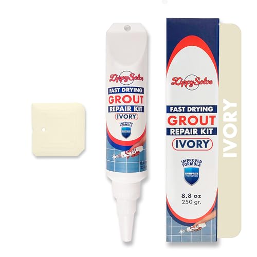 ZippySolve Tile Grout, Repair Kit, Restore & Renew Tile Joints Line, Fast Drying Tile Grout Paint Squeeze Tube for Bathroom Shower Kitchen Floor, Waterproof (8.8 oz, Ivory) - Image 1
