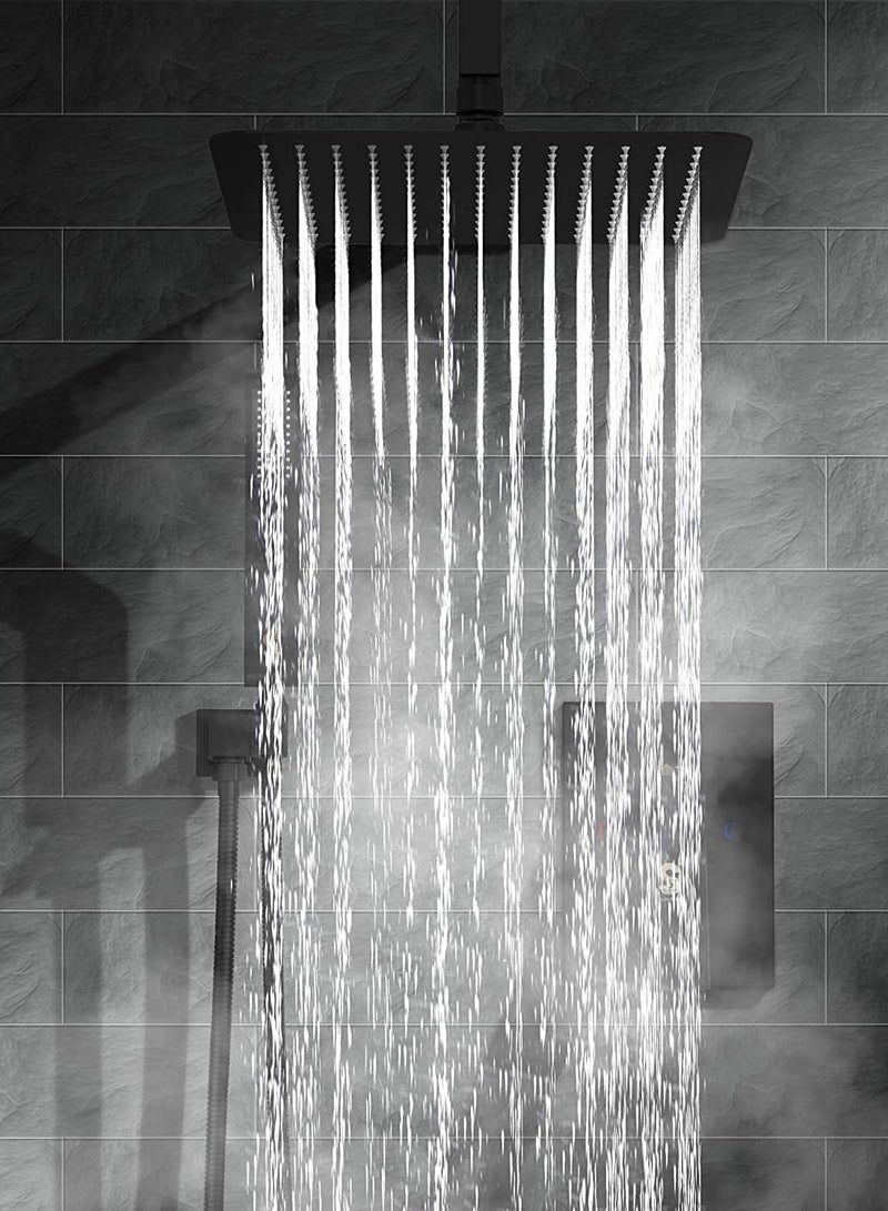 والالا نظام الدش المكشوف باللون الأسود غير اللامع ، حنفية دش الحمام ثلاثية الوظائف ، 20 سم مربع رأس دش دوار مع مجموعة كاملة وقابلة للتعديل يدويًا ، مجموعة صنبور للتثبيت على الحائط - Image 4