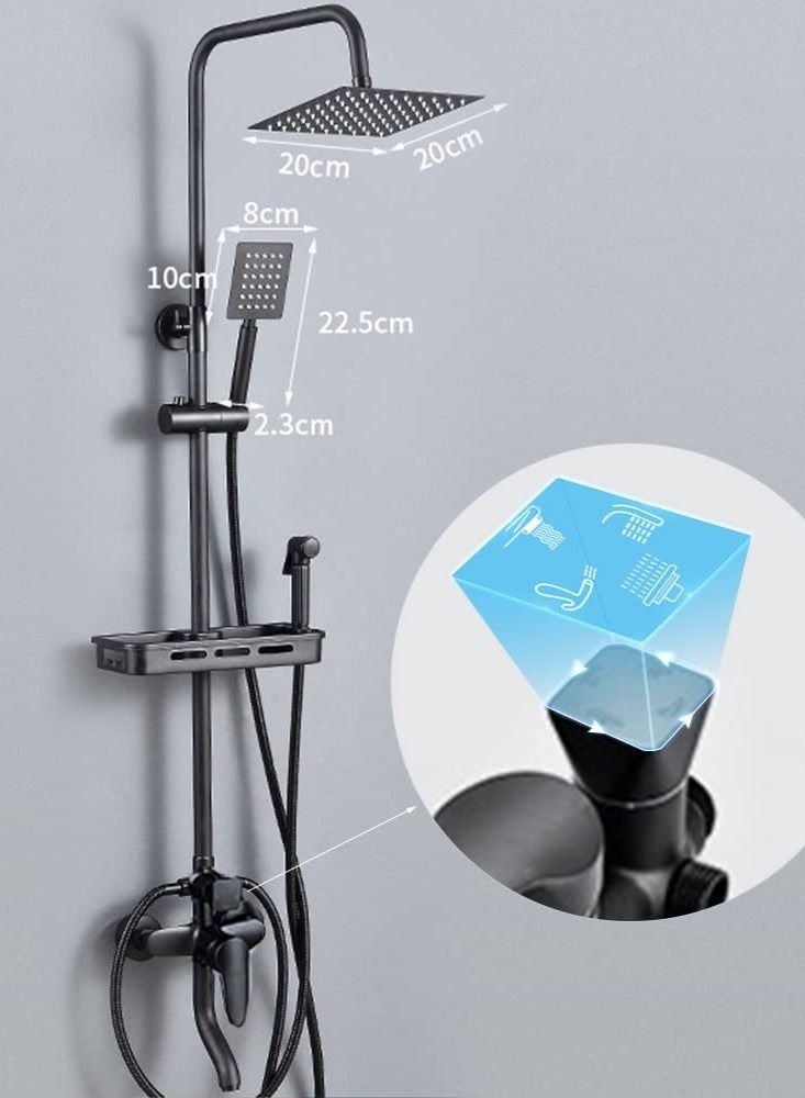 والالا نظام الدش المكشوف باللون الأسود غير اللامع ، حنفية دش الحمام ثلاثية الوظائف ، 20 سم مربع رأس دش دوار مع مجموعة كاملة وقابلة للتعديل يدويًا ، مجموعة صنبور للتثبيت على الحائط - Image 3