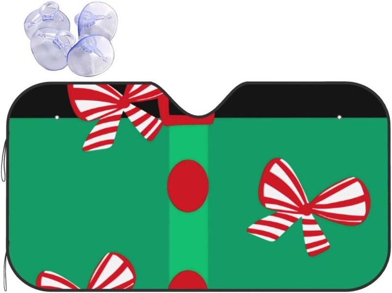 Bows red Green Winter Christmas Santa Elf Suit Car Windshield Sun Shade, Keeps Interior Cool, Foldable Sun Visor Protector, Fits Cars Trucks SUVs Medium - Image 1