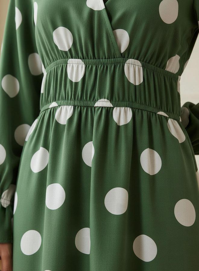 Splash FAV Polka Dot Print Midi Dress with Long Sleeves and Cinched Waist Detail - Image 4