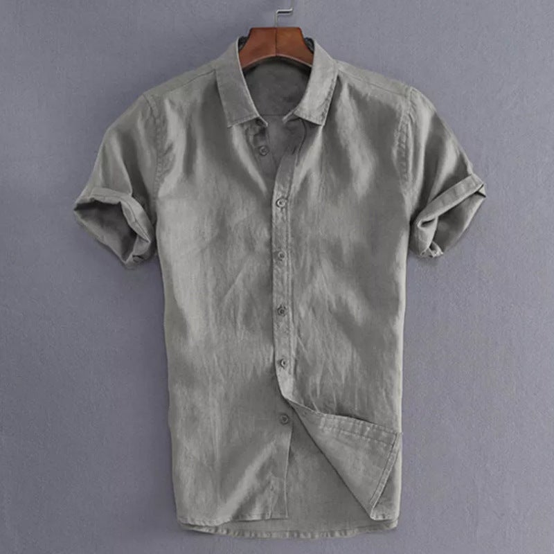 2022 Cross-border Specially Designed European and American Shirts for Men Pure Color Shirts Summer Short-sleeved Casual Mens Shirts ebay Hot Style Gray - Image 1