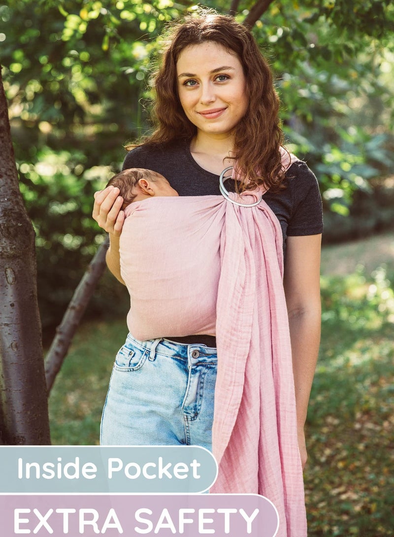 KASTWAVE Baby Carrier Wrap, Baby Sling And Ring Sling Cotton Muslin Infant Carrier, Ring Sling Baby Carrier Front And Chest Newborn Carrier Baby Carrier Wrap, Toddler Carrier -Rose - Image 3