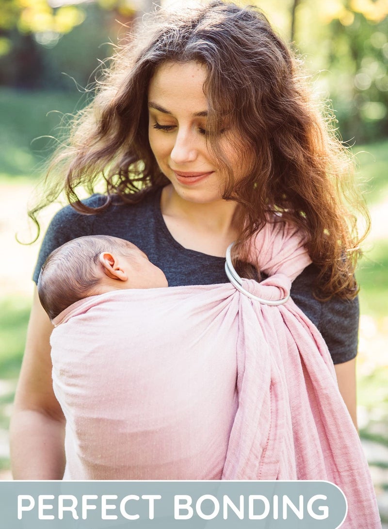 KASTWAVE Baby Carrier Wrap, Baby Sling And Ring Sling Cotton Muslin Infant Carrier, Ring Sling Baby Carrier Front And Chest Newborn Carrier Baby Carrier Wrap, Toddler Carrier -Rose - Image 4