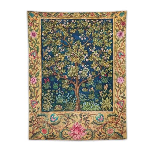 Houselerax William Morris Tree of Life Tapestry Wall Hanging, Vintage Plant Nature Flowers Pattern Modern Wall Art Decor,Retro Floral Home Decoration for Bedroom Living Room Dorm W60 x 90H Inch - Image 1