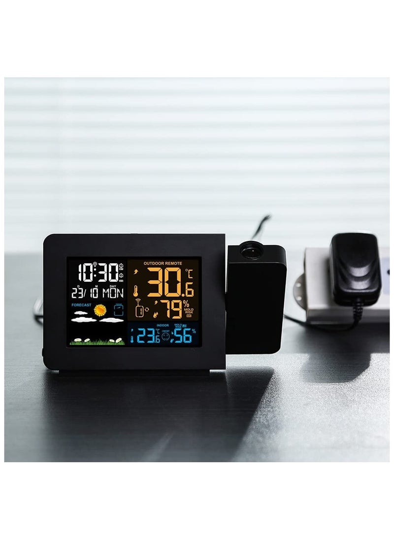 General - Projection Alarm Clock Weather Stations with Outdoor Sensor Display Digital Clock Projector Weather Forecast Temperature Detection Wall Projector - Image 1